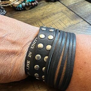 Black Leather Bracelet with Inspirational Text